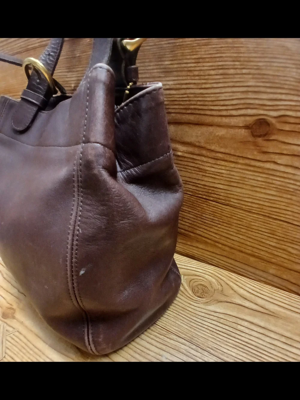 Coach Dark Brown Leather Messenger Tote with Adjustable Straps